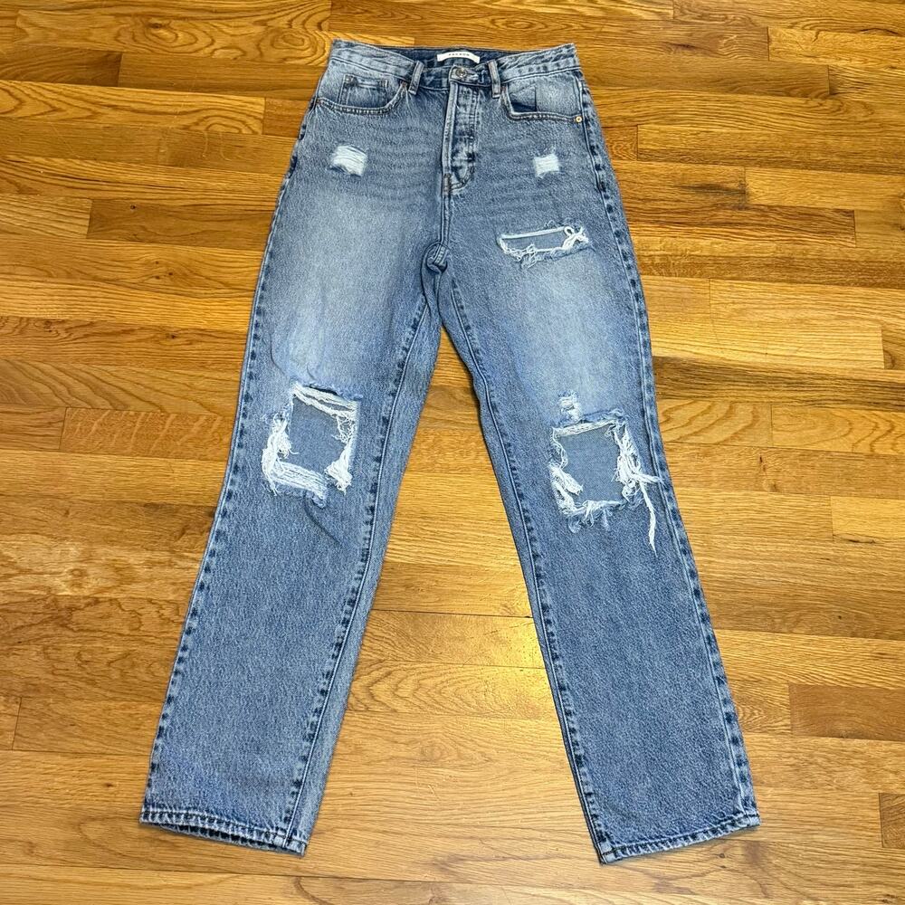 PacSun Women’s Blue Distressed Holes Straight Leg Jeans Retro Grunge Casual